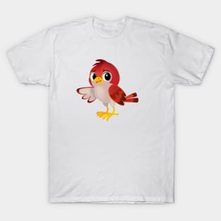 little red bird points its wing at the object T-Shirt